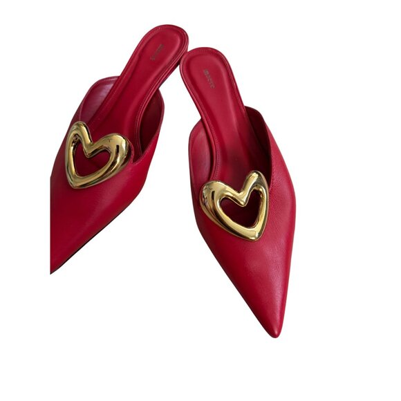 MAEVE Red Leather Gold Heart Mules Heels Size 40 / 10 - Picture 2 of 10